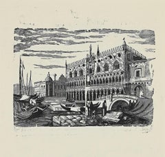 Retro Venice - Original  Woodcut  - 1950s