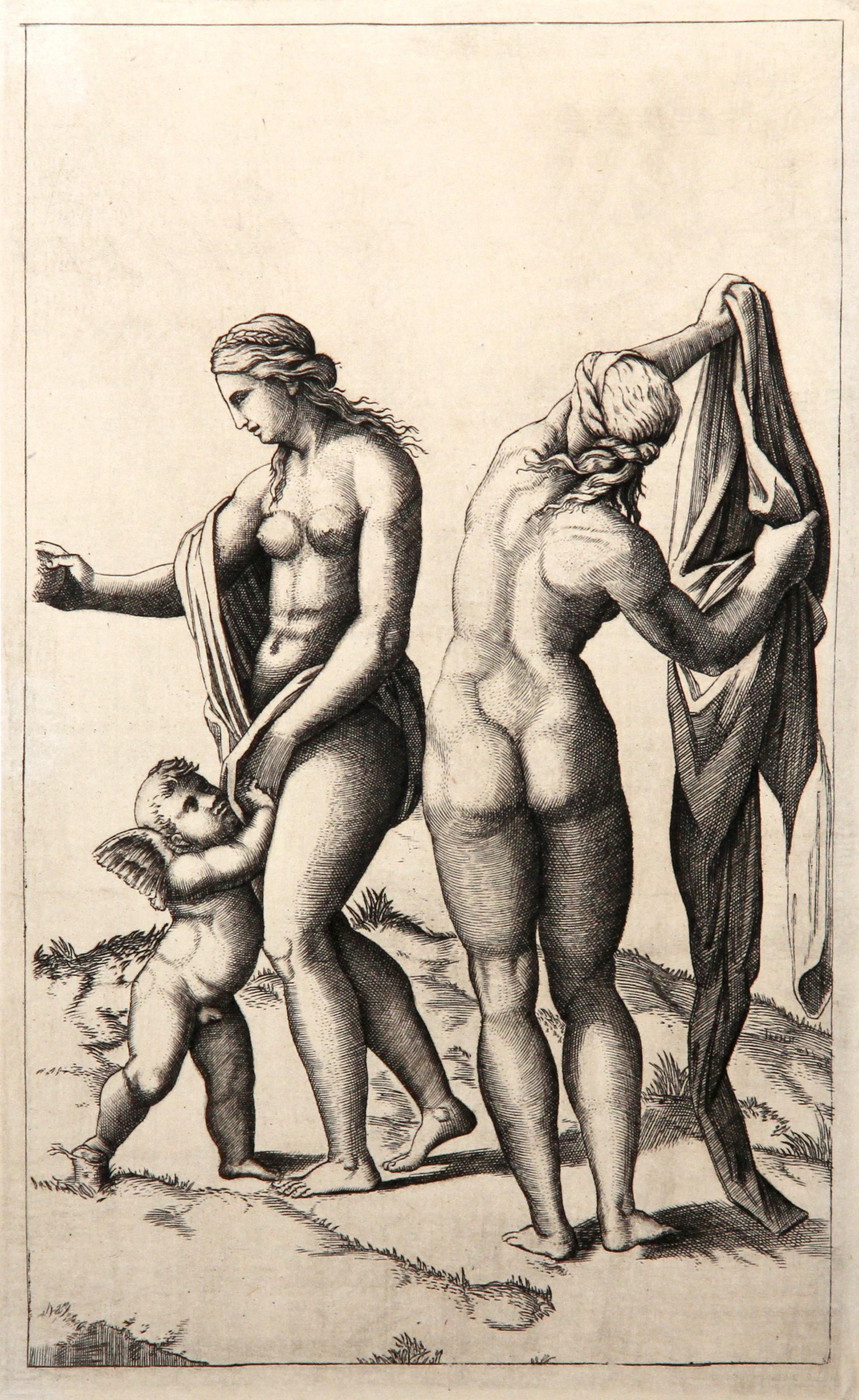  Marco Dente, Dopo Amand Durand, Italiano (1493 - 1527) - Venus l'Amour et Pallas, Anno: circa 1878, Medium: Heliogravure, Dimensioni: 9  x 5.5 in. (22.86  x 13,97 cm), Stampatore: Amand Durand, Descrizione: L'incisore e pittore francese Charles