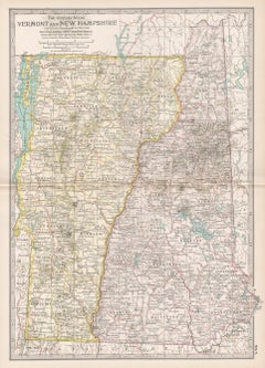 Vermont and New Hampshire. USA Century Atlas state antique vintage map
