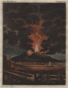 Vésuve, Naples, Italie. Volcan, gravure avec coloration à la main d'origine, 1815