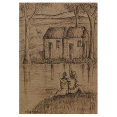 Victor Manuel artista cubano, disegno originale a penna e inchiostro, anni '30-'40 circa