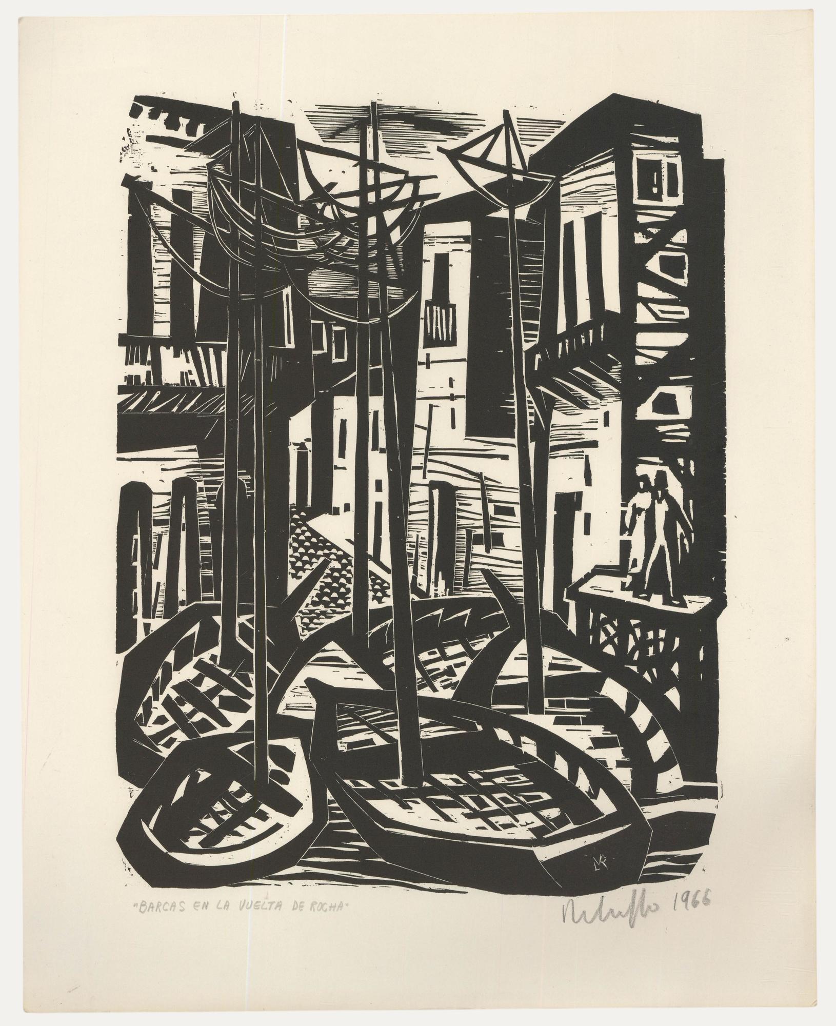 Victor Rebuffo (1903-1983) - 1966 Woodcut, Barcas En La Vuelta De Rocha