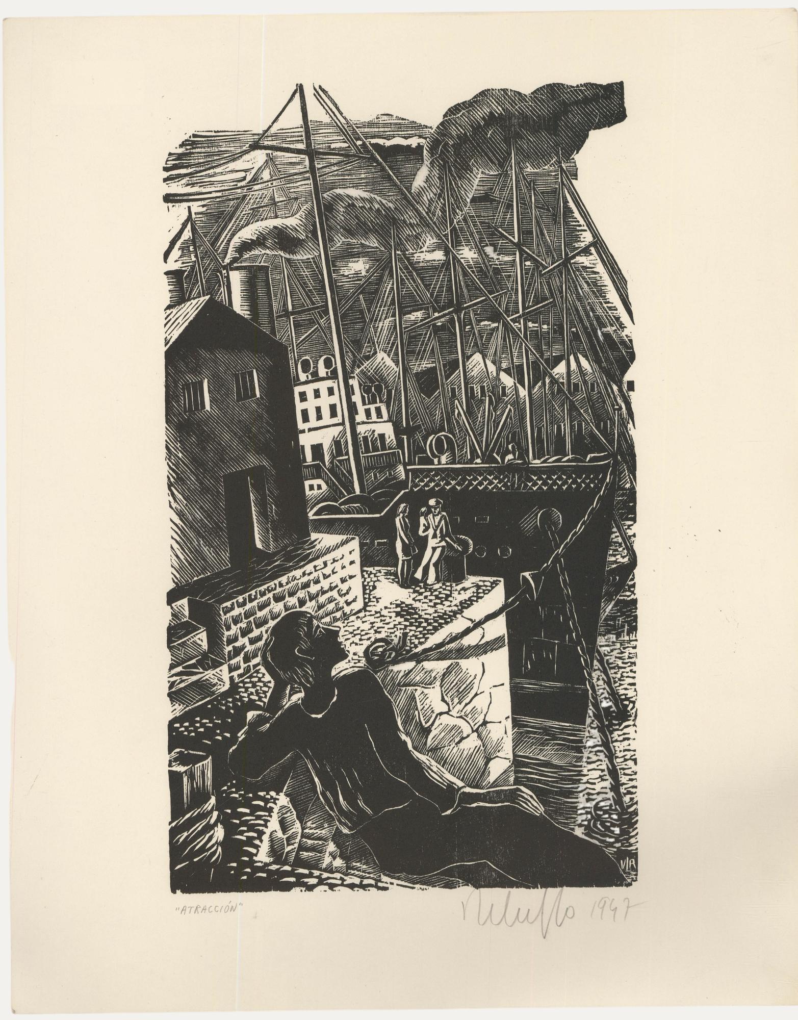 Victor Rebuffo (1903-1983) - Mitte 20. Jahrhundert Holzschnitt, Atraccion