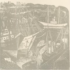 Victor Rebuffo (1903-1983) - Mid 20th Century Woodcut, Boats & Harbour