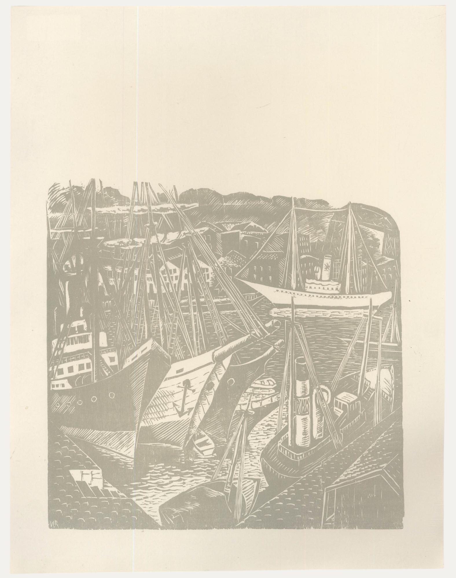 Victor Rebuffo (1903-1983) - Holzschnitt, Boote und Hafen, Mitte 20.