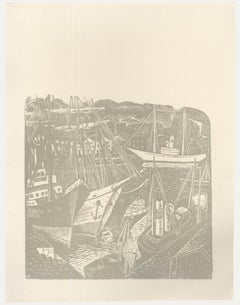 Victor Rebuffo (1903-1983) - Mid 20th Century Woodcut, Boats & Harbour
