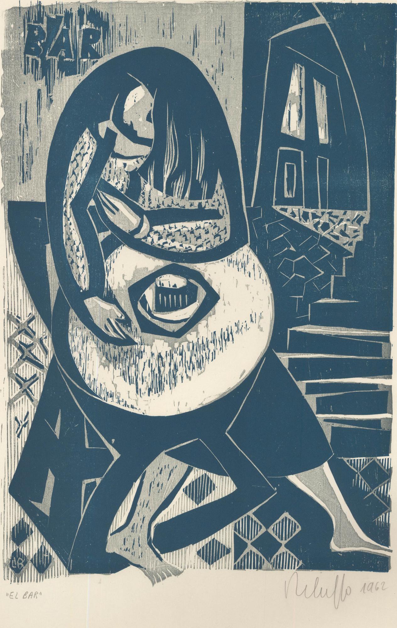 Victor Rebuffo (1903-1983) - Mid 20th Century Woodcut, El Bar - Print by Unknown