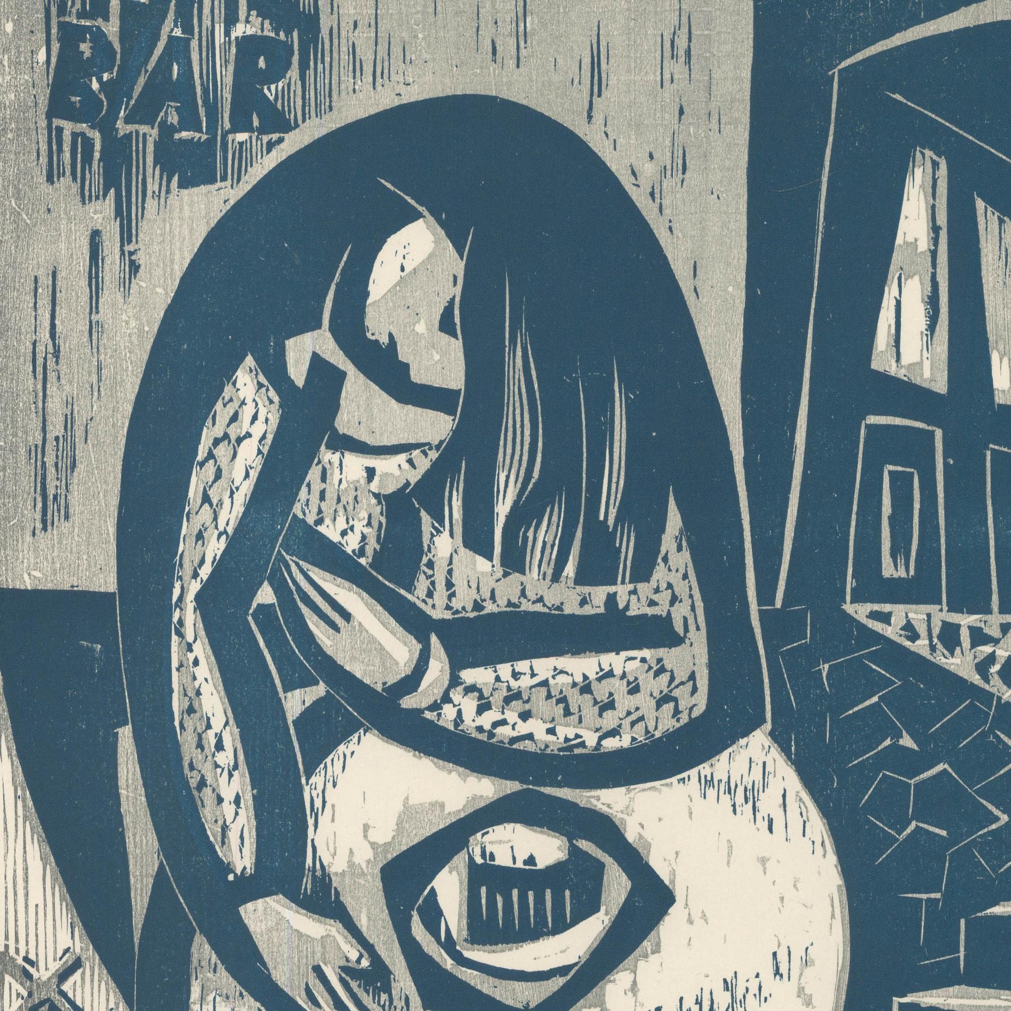 Victor Rebuffo (1903-1983) - Mid 20th Century Woodcut, El Bar - Beige Figurative Print by Unknown