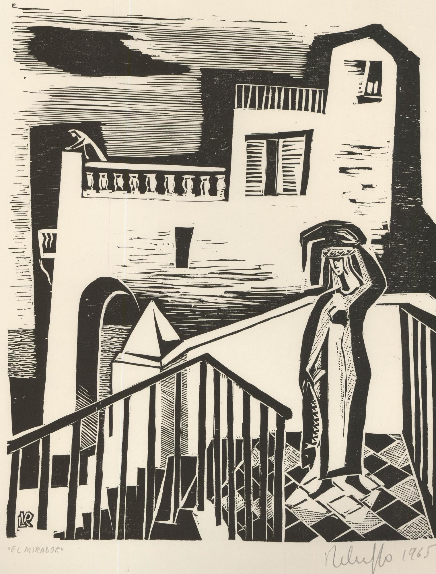 Victor Rebuffo (1903-1983) - Holzschnitt, El Mirabor, Mitte des 20. – Print von Unknown