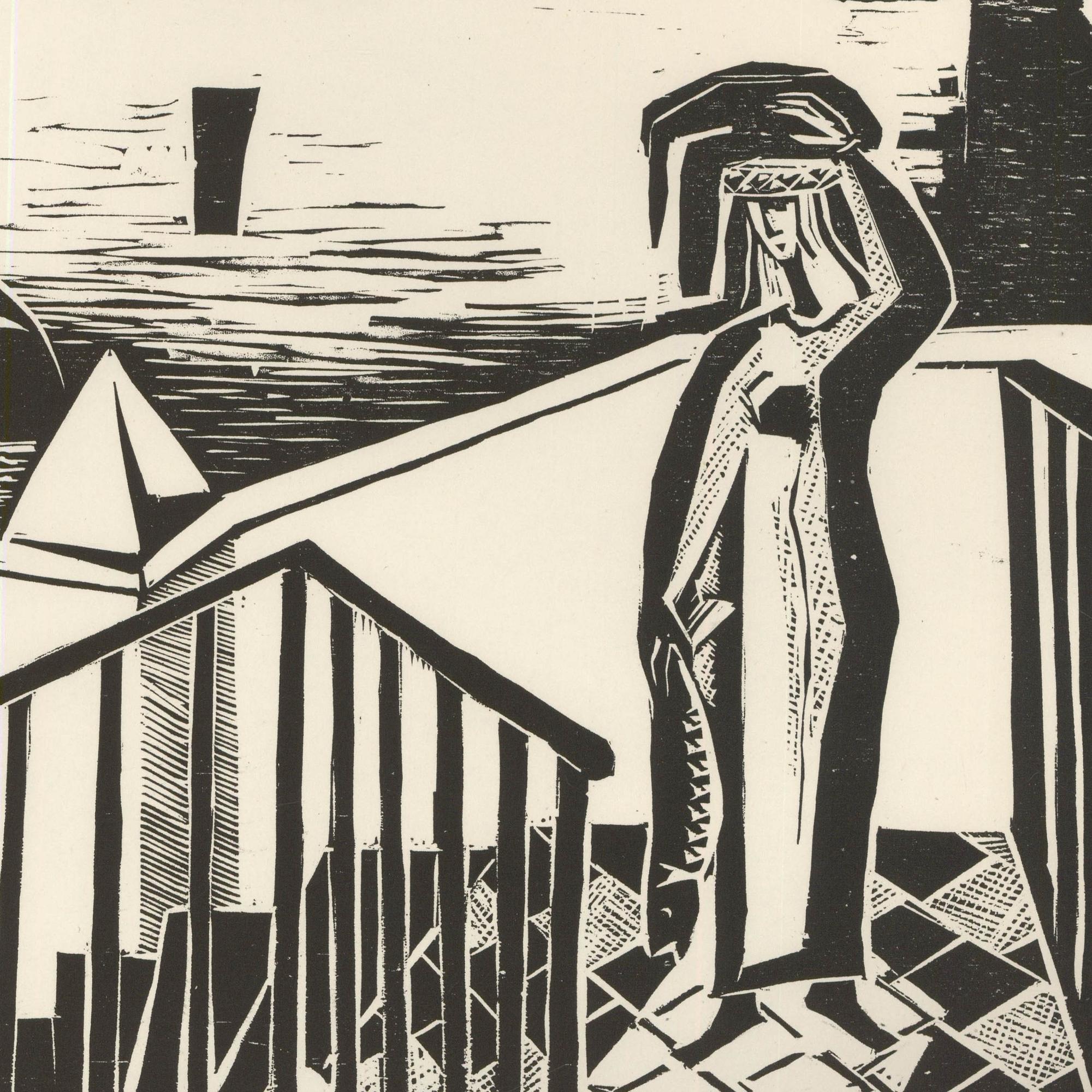 Victor Rebuffo (1903-1983) - Holzschnitt, El Mirabor, Mitte des 20. (Beige), Landscape Print, von Unknown