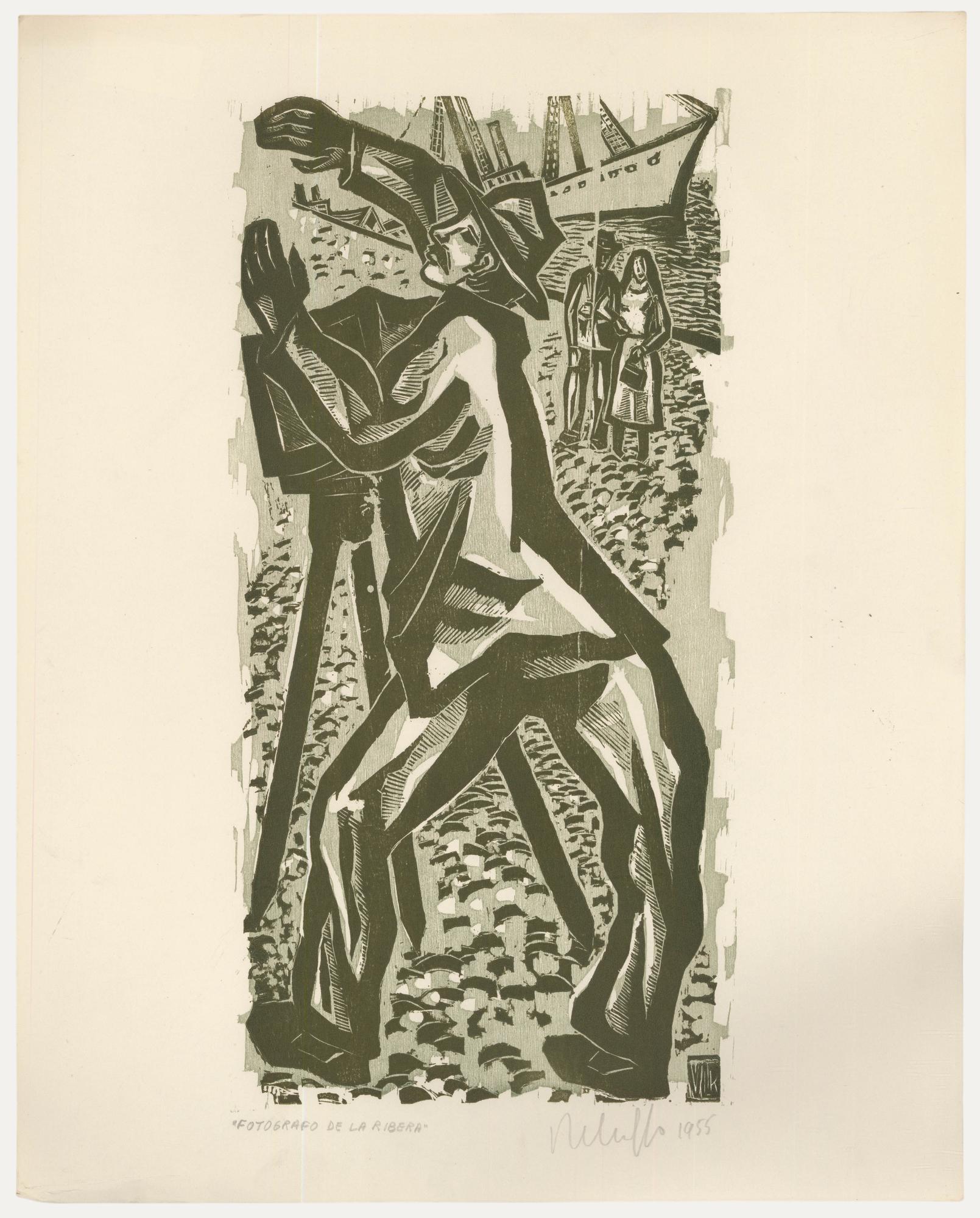 Victor Rebuffo (1903-1983) - Mid 20th Century Woodcut, Fotógrafo De La Ribera