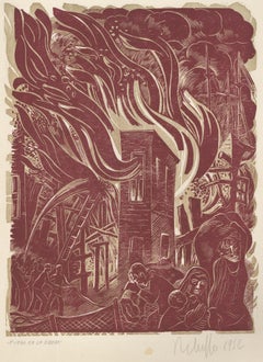 Victor Rebuffo (1903-1983) - Mid 20th Century Woodcut, Fuego En La Ribera