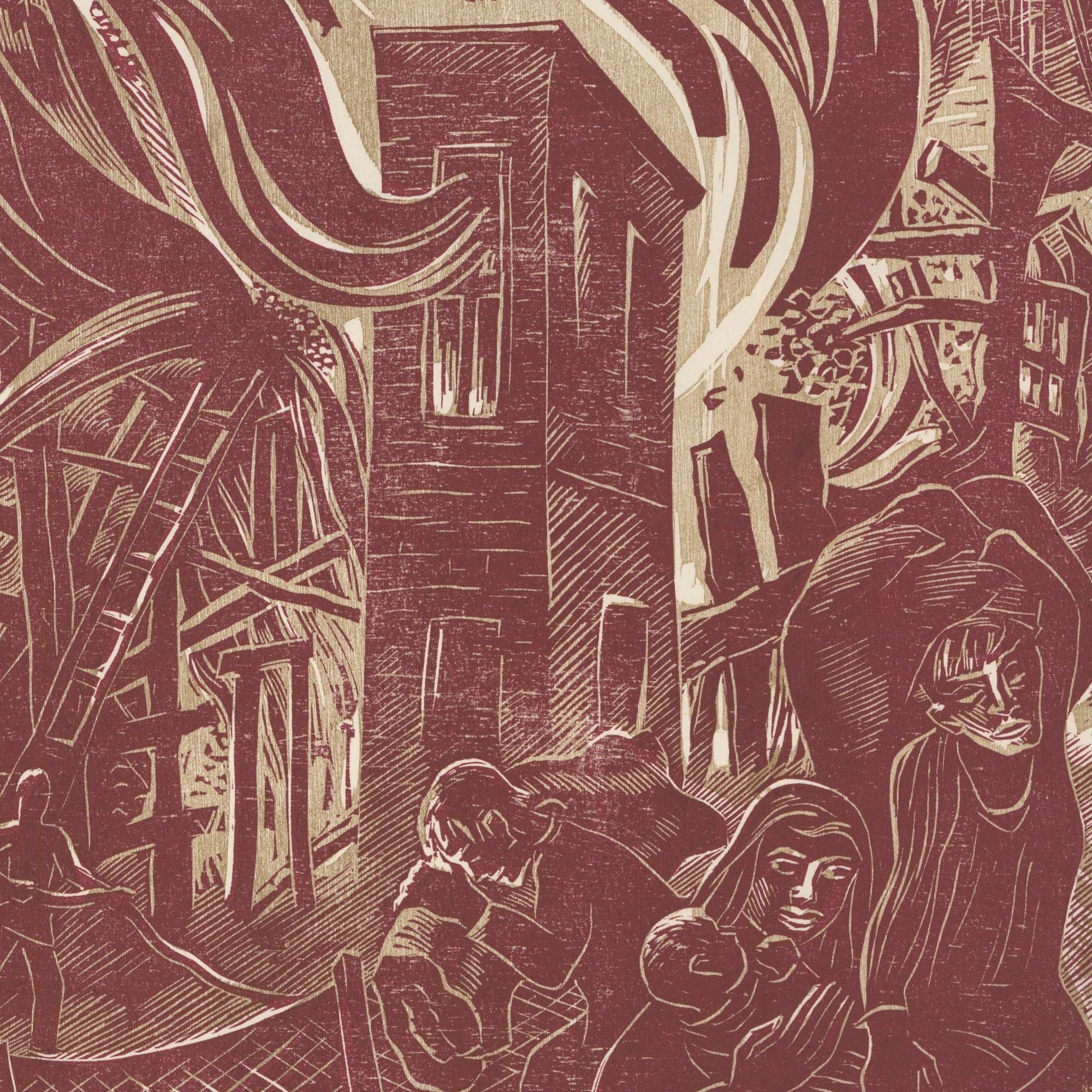 Victor Rebuffo (1903-1983) - Mid 20th Century Woodcut, Fuego En La Ribera - Brown Landscape Print by Unknown