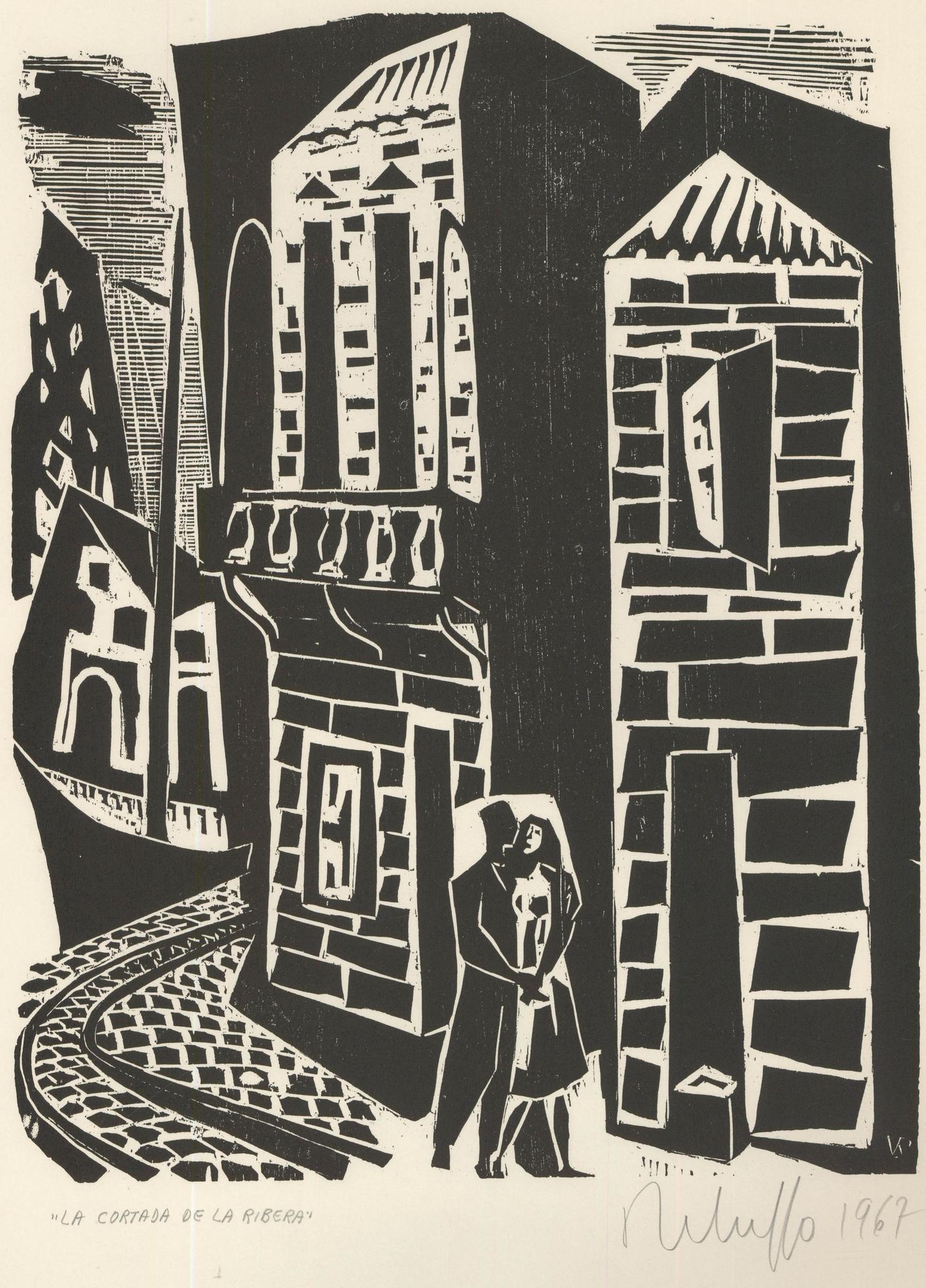 Victor Rebuffo (1903-1983) - Mid 20th Century Woodcut, La Cortada De La Ribera - Print by Unknown