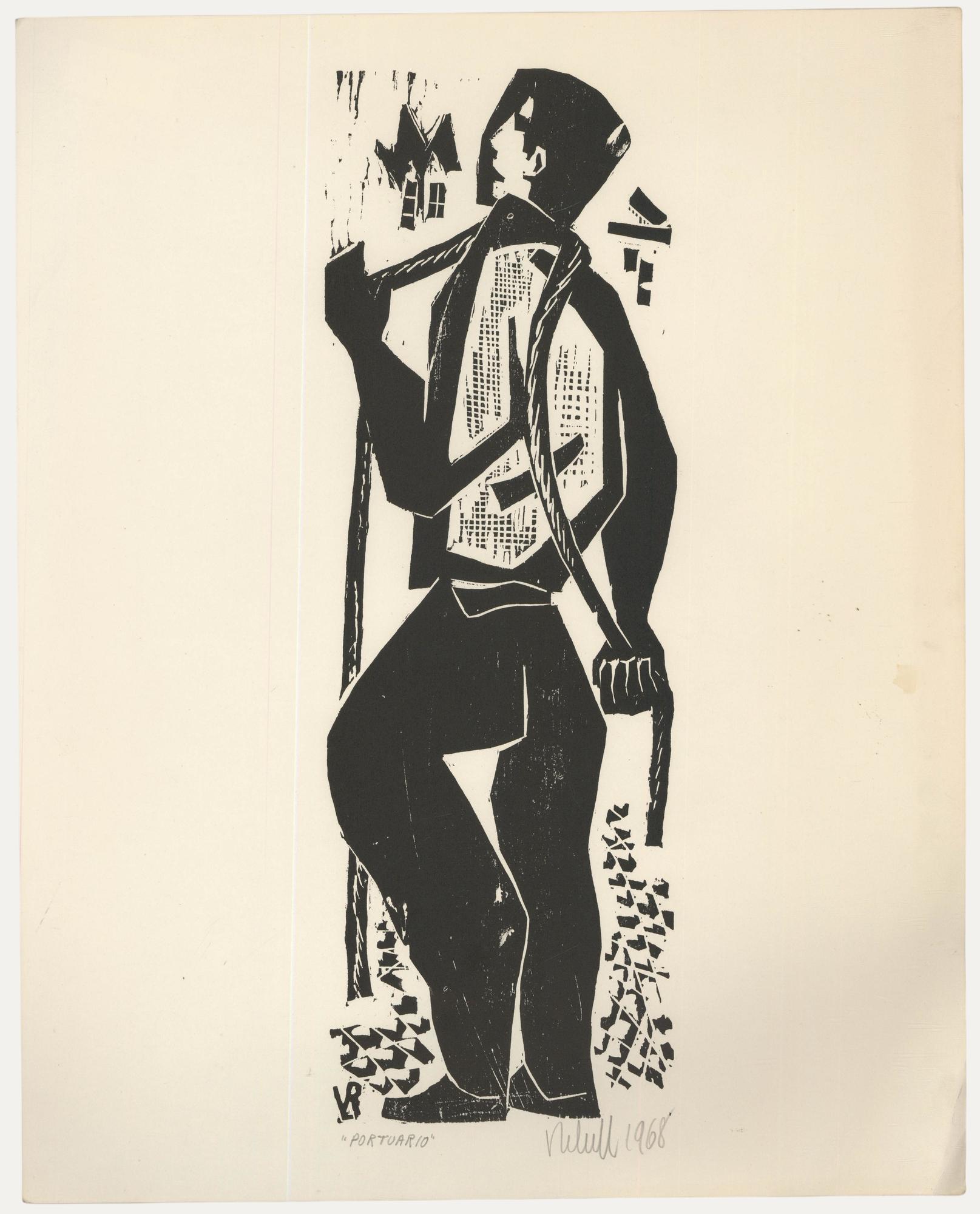 Unknown Portrait Print - Victor Rebuffo (1903-1983) - Mid 20th Century Woodcut, Portuario