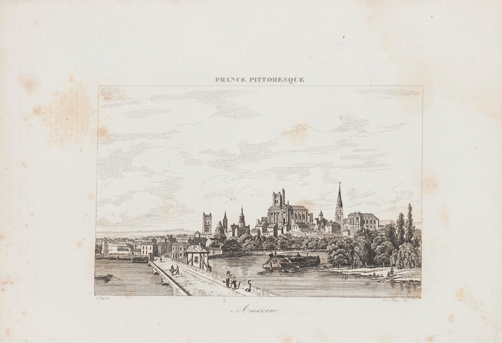 View of Auxerre - Lithograph - 19th Century