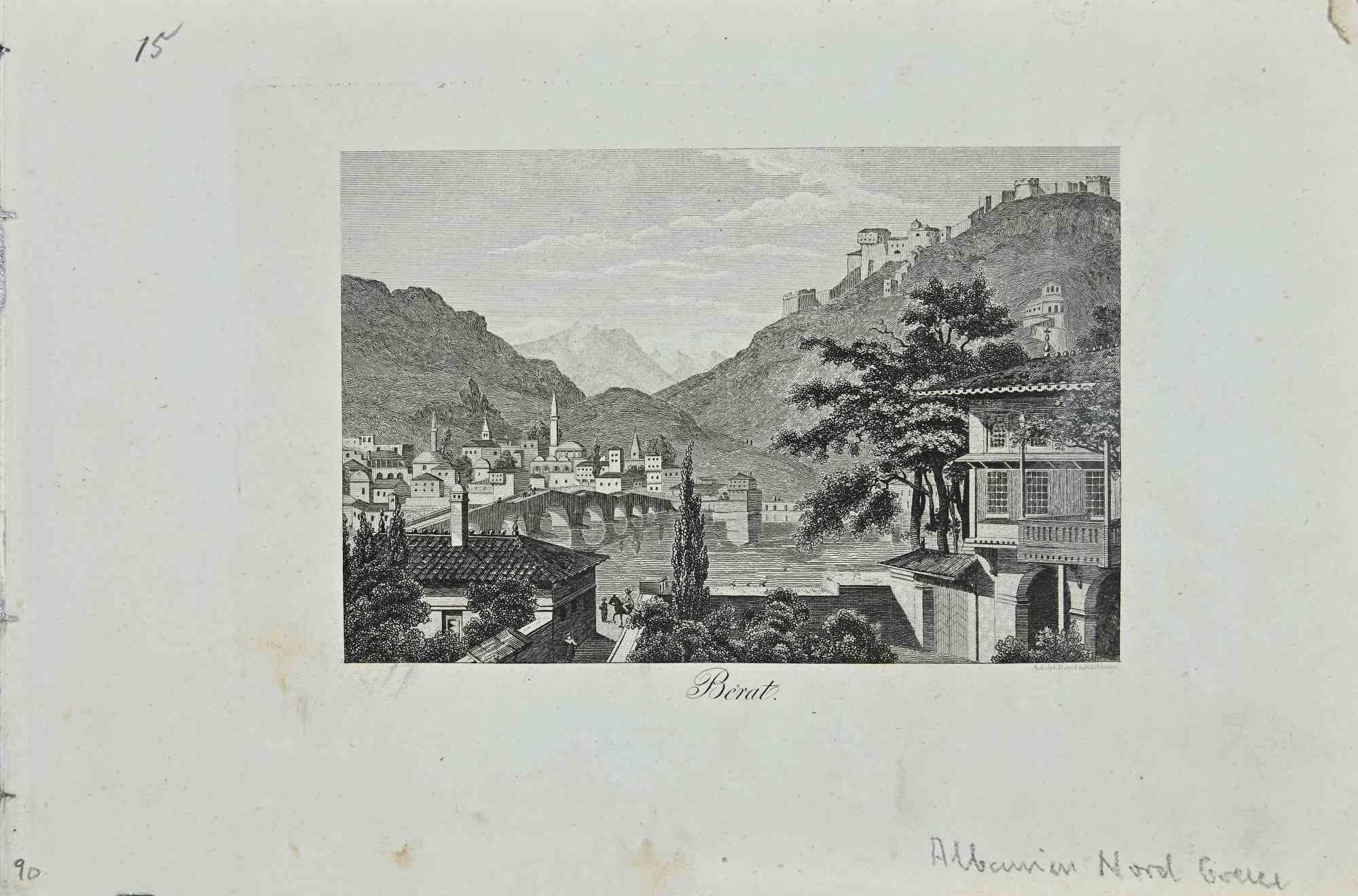 Unknown Figurative Print - View of Berat - Original Lithograph - 19th Century