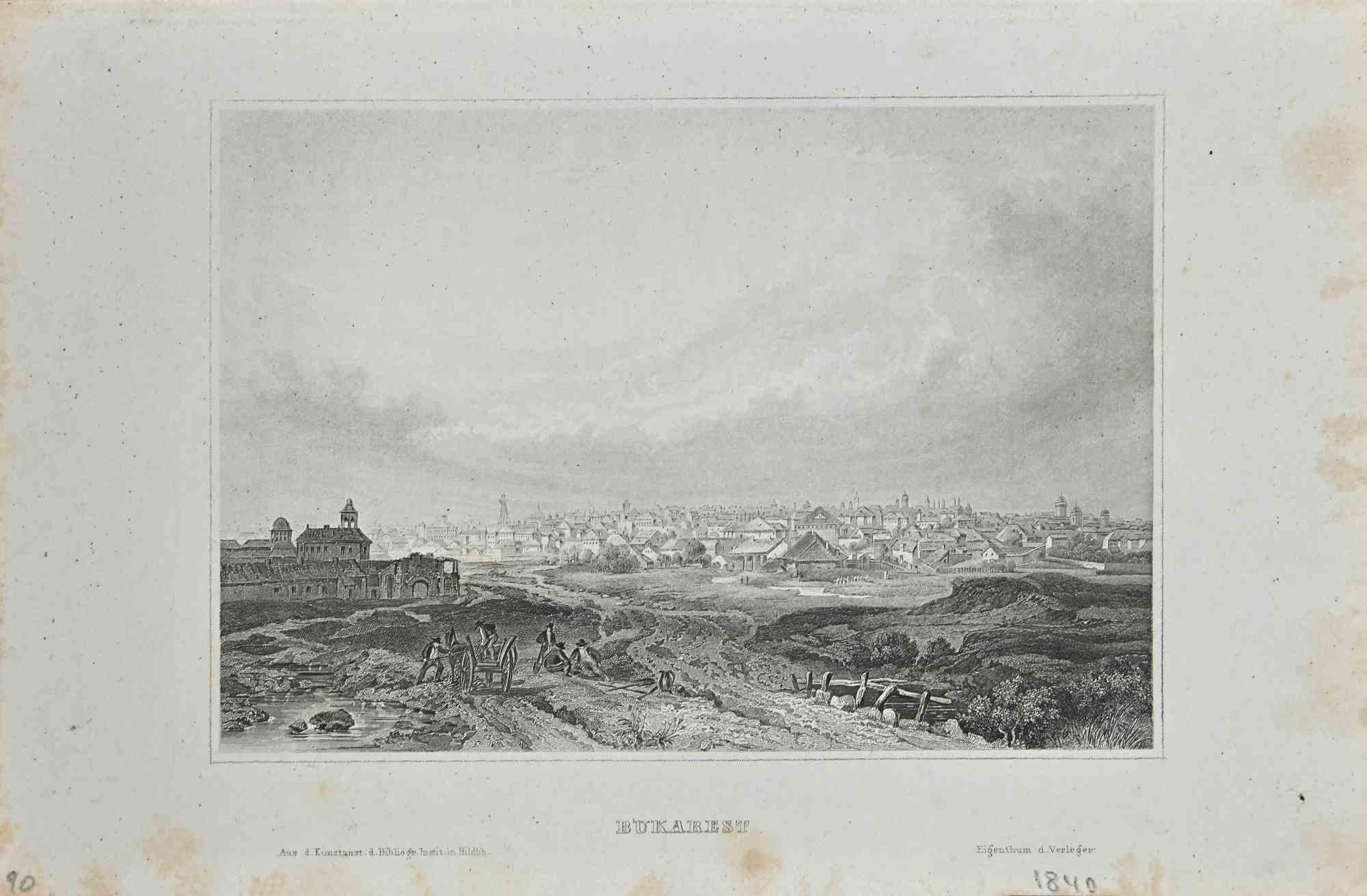 Vue de Bucarest - Lithographie originale - 1840