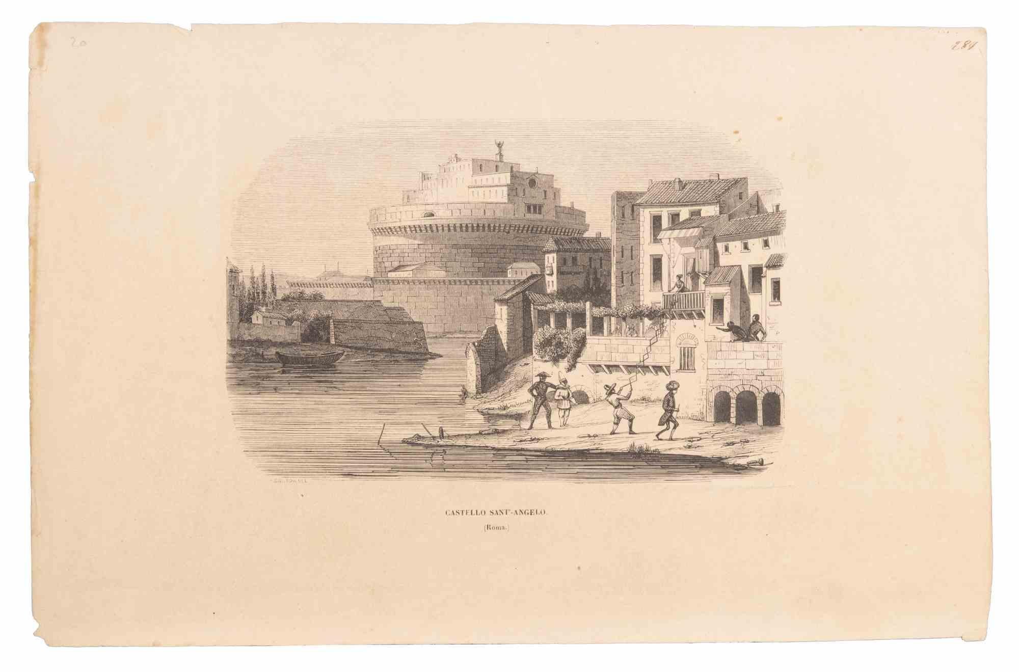 Unknown Landscape Print – Ansicht von Castel Sant''Angelo –  Lithographie des 19. Jahrhunderts