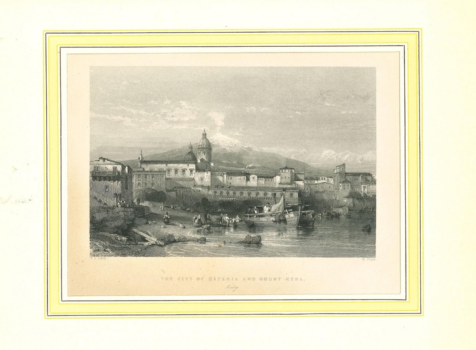 Unknown Landscape Print - View of Catania and of the Aetna - Original Lithograph on Paper - 19th Century