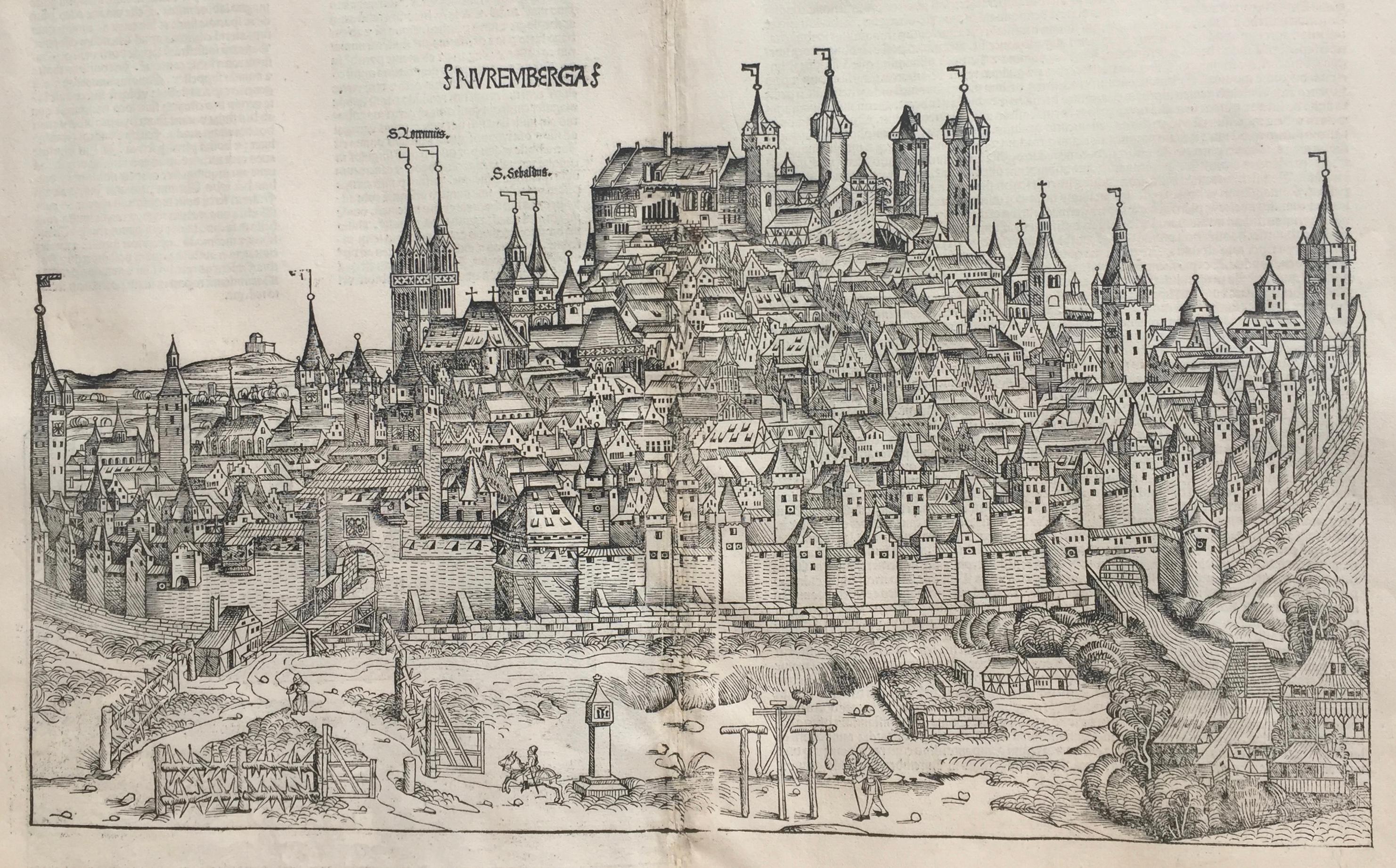 Unknown Landscape Print - View of Nuremberg from Nuremberg Chronicle - 527 years old