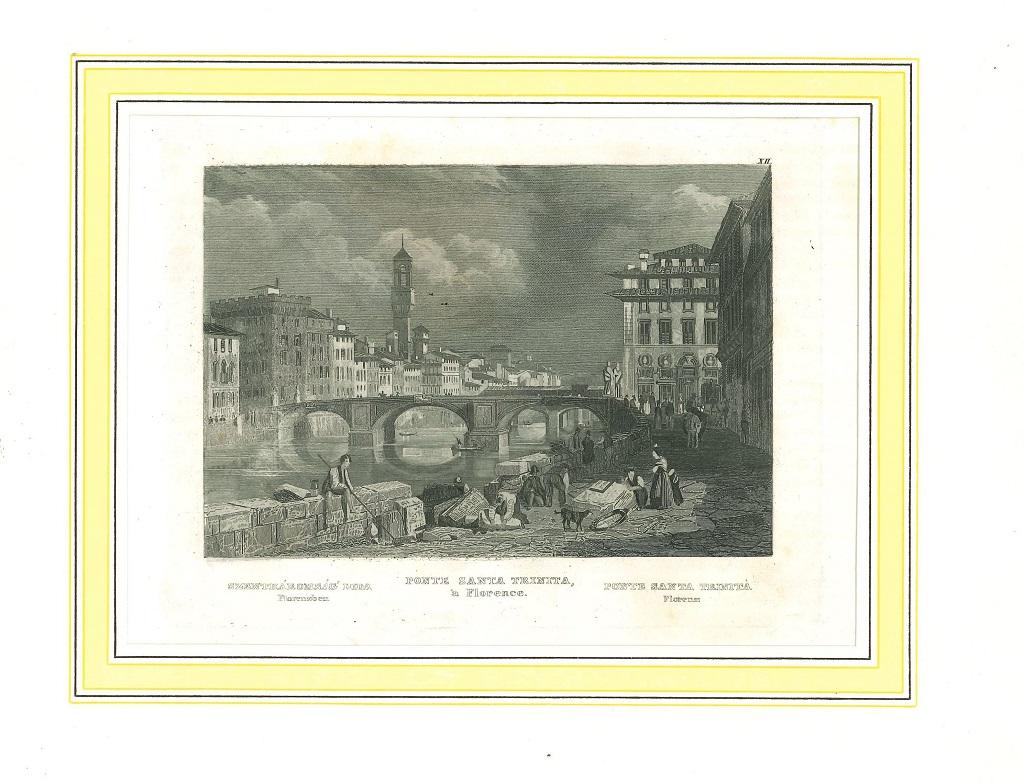 Unknown Landscape Print - View of Ponte Santa Trinita - Original Lithograph Print on Paper - 19th Century