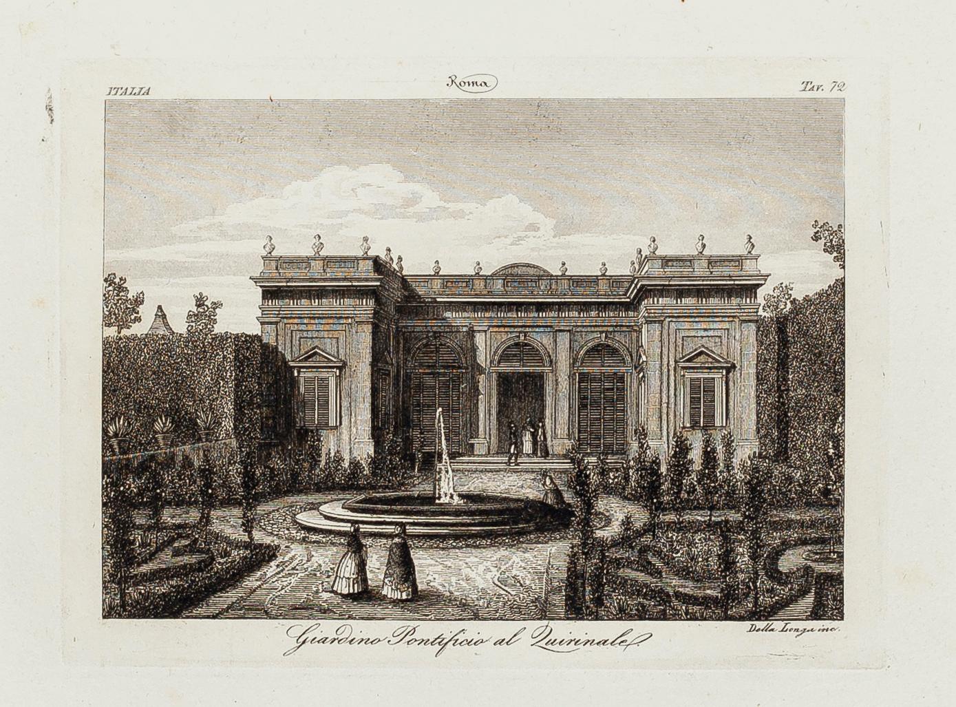 View of Quirinale Garden, Rome - Etching on Paper - 19th century - Print by Unknown