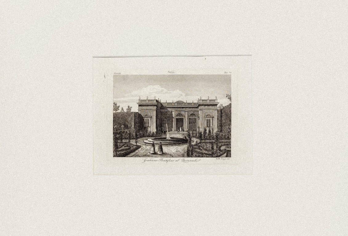 Unknown Figurative Print - View of Quirinale Garden, Rome - Etching on Paper - 19th century