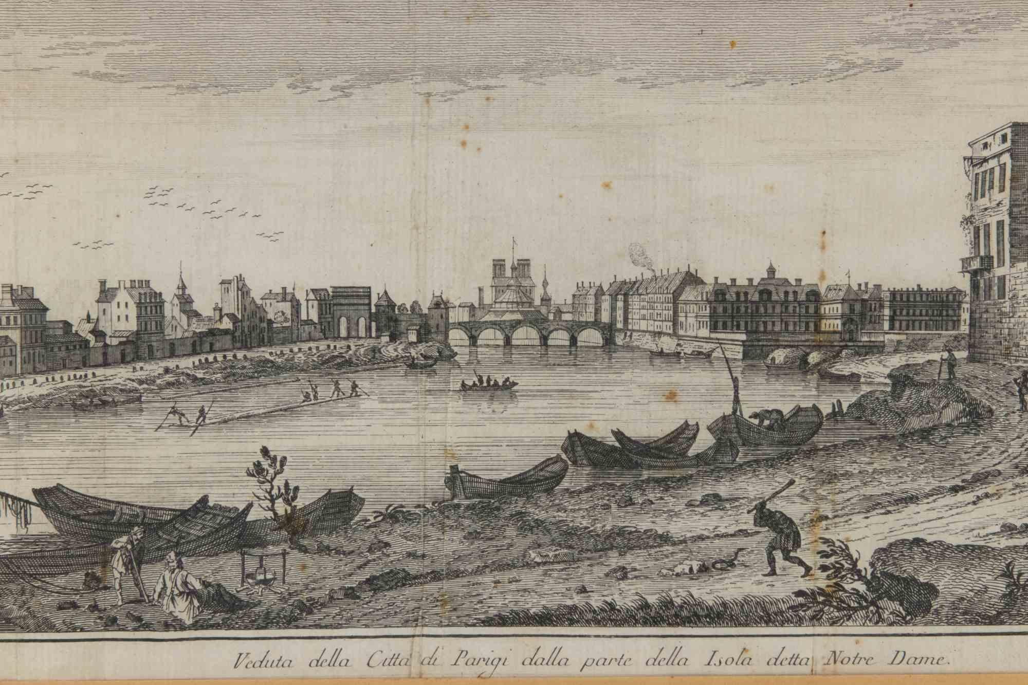 View of the City of Paris from the side of the island called... - Etching - 1748 - Print by Unknown