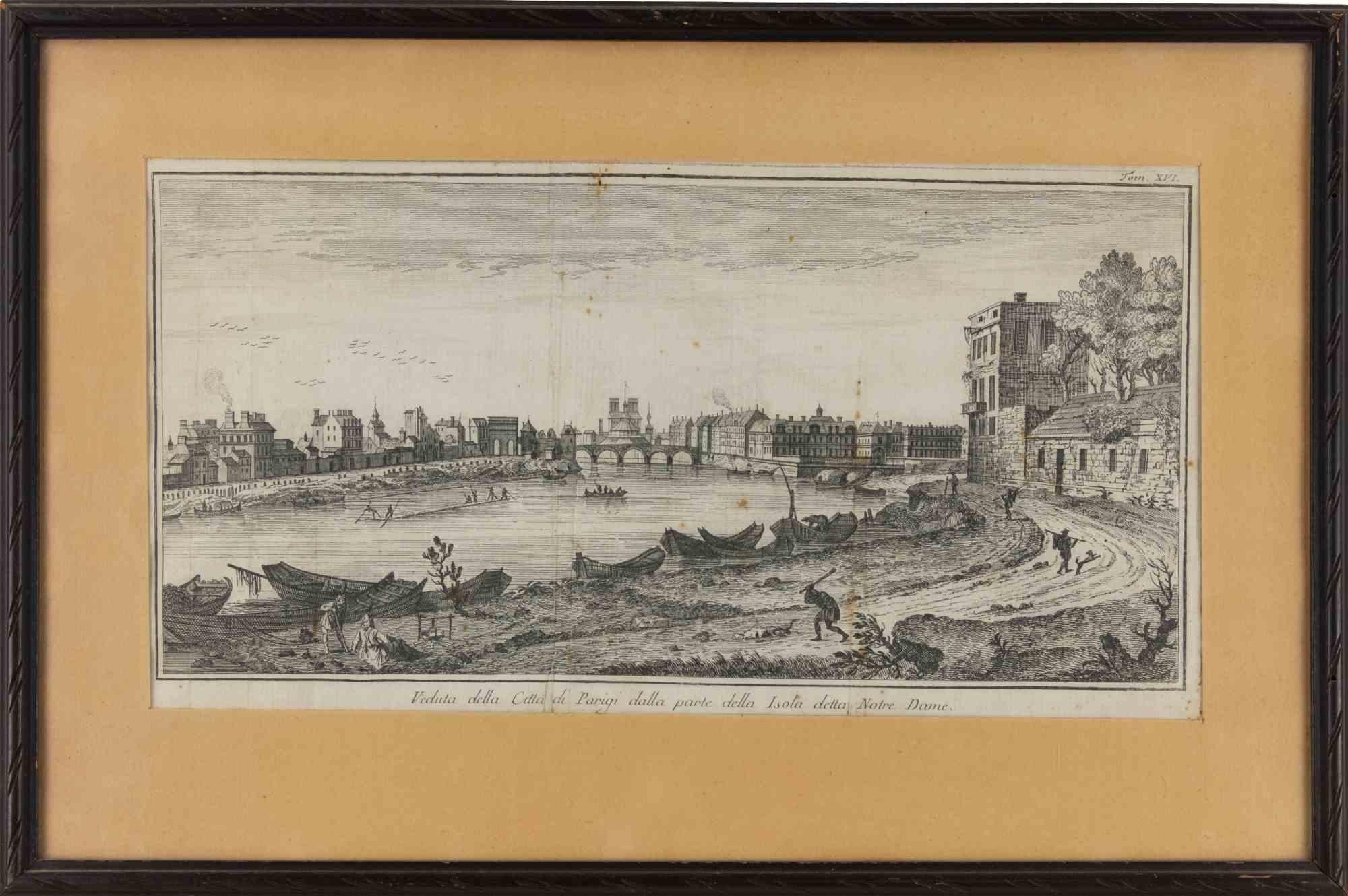Ansicht der Stadt Paris von der Seite der Insel mit dem Namen... - Radierung - 1748