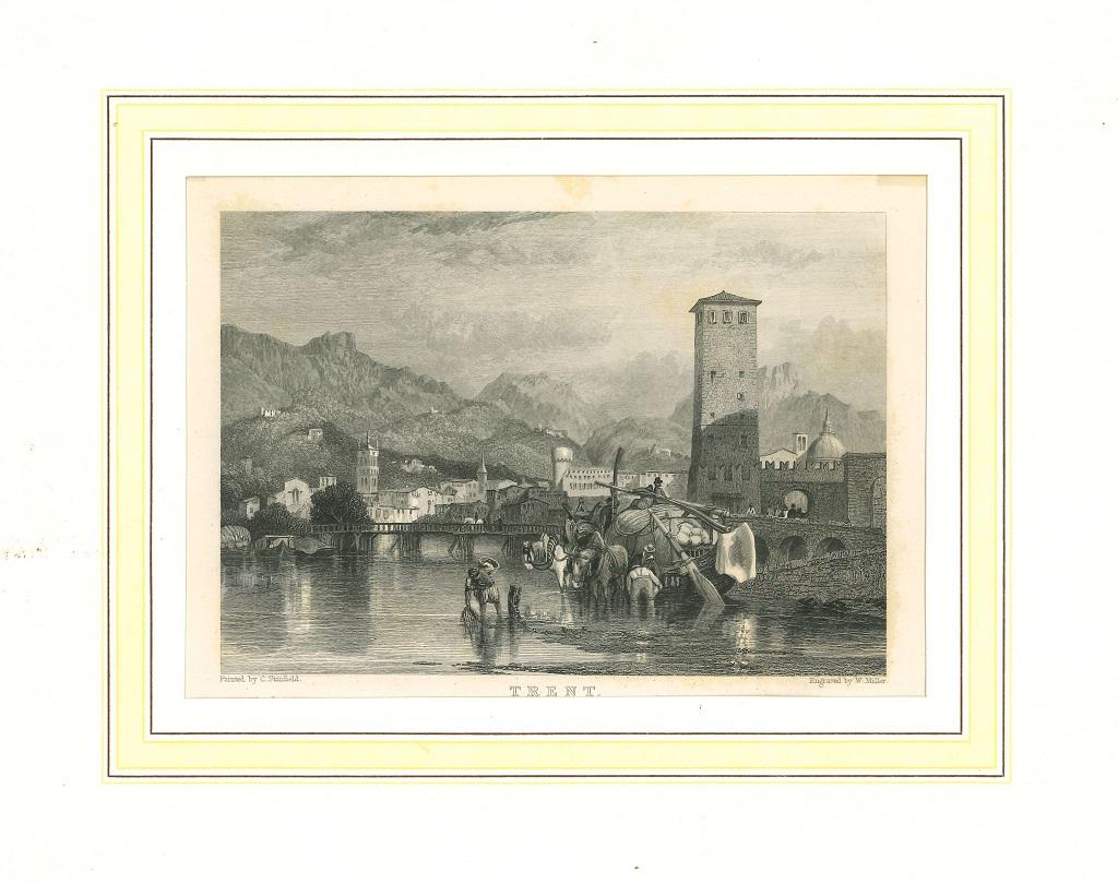 View of Trent - Original Lithograph on Paper - 19th Century