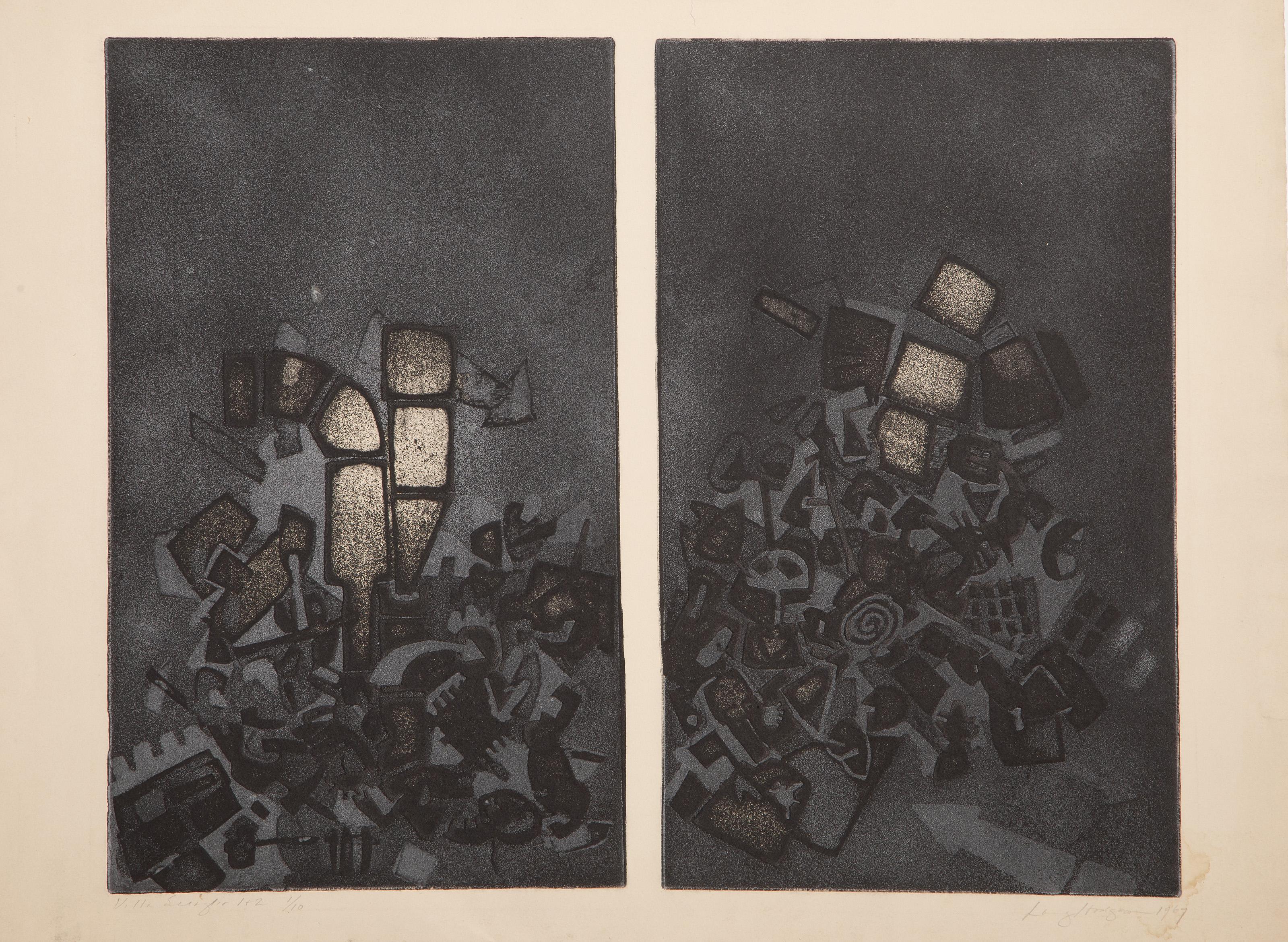 Lucy Hodgson, American - Villa Seuglir 1 +2, Year: 1967, Medium: Etching and Aquatint on Arches, signed, dated, numbered and titled in pencil, Edition: 1/10, Image Size: 19.75 x 24.5 inches, Size: 22 x 29.75 in. (55.88 x 75.57 cm)