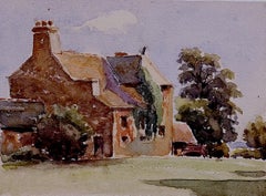 Village House - Encre et aquarelle d'origine - 1890 environ