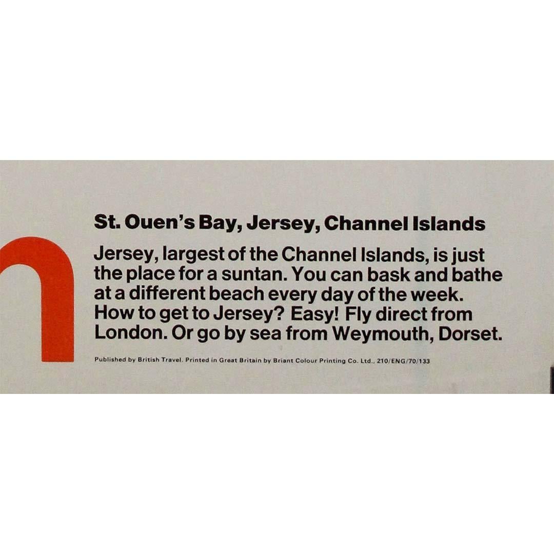 vintage 1970s British travel poster St. Ouen’s Bay in Jersey, Channel Islands im Angebot 1