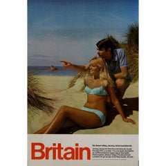Vintage 1970s British travel poster St. Ouen’s Bay in Jersey, Channel Islands