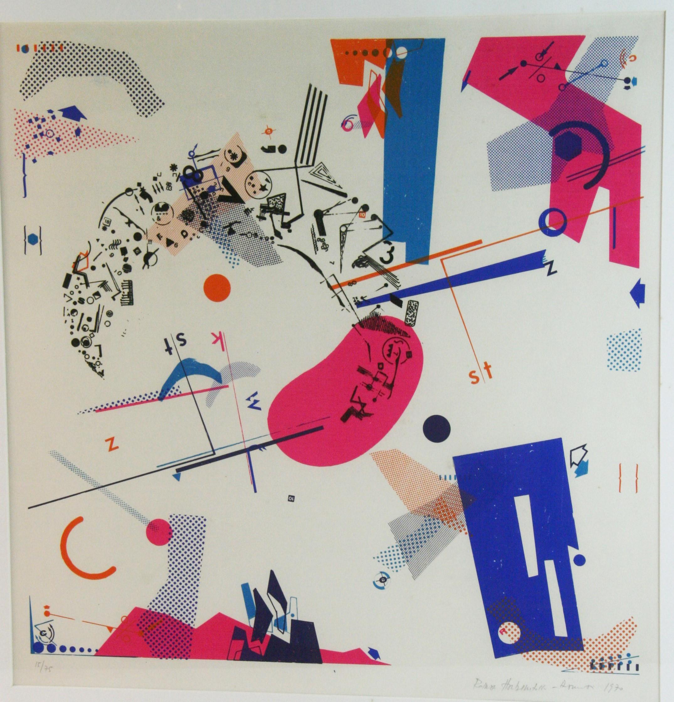 Lithographie d'origine américaine moderniste abstraite encadrée, signée - Gris Abstract Print par Unknown