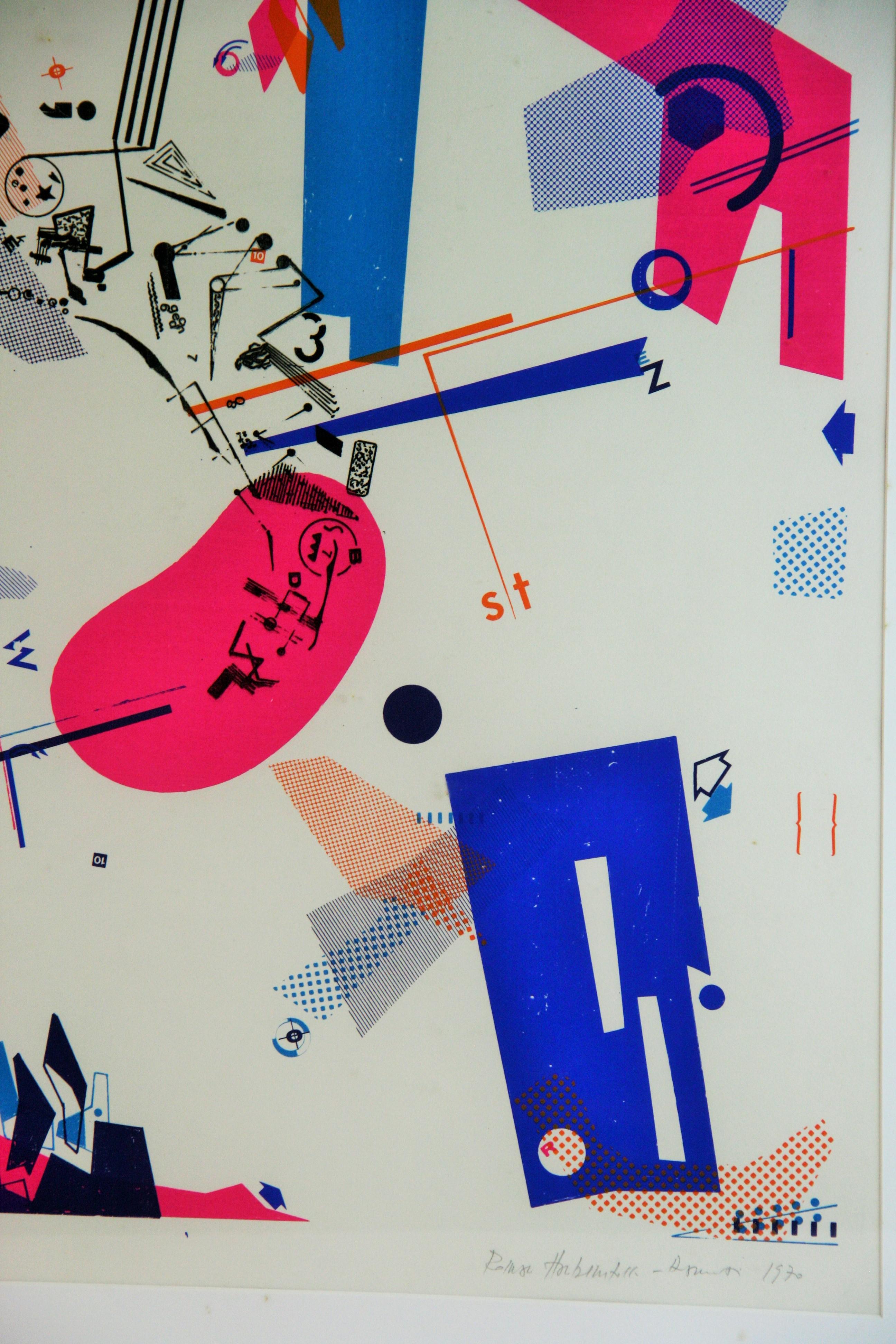 Lithographie d'origine américaine moderniste abstraite encadrée, signée en vente 2
