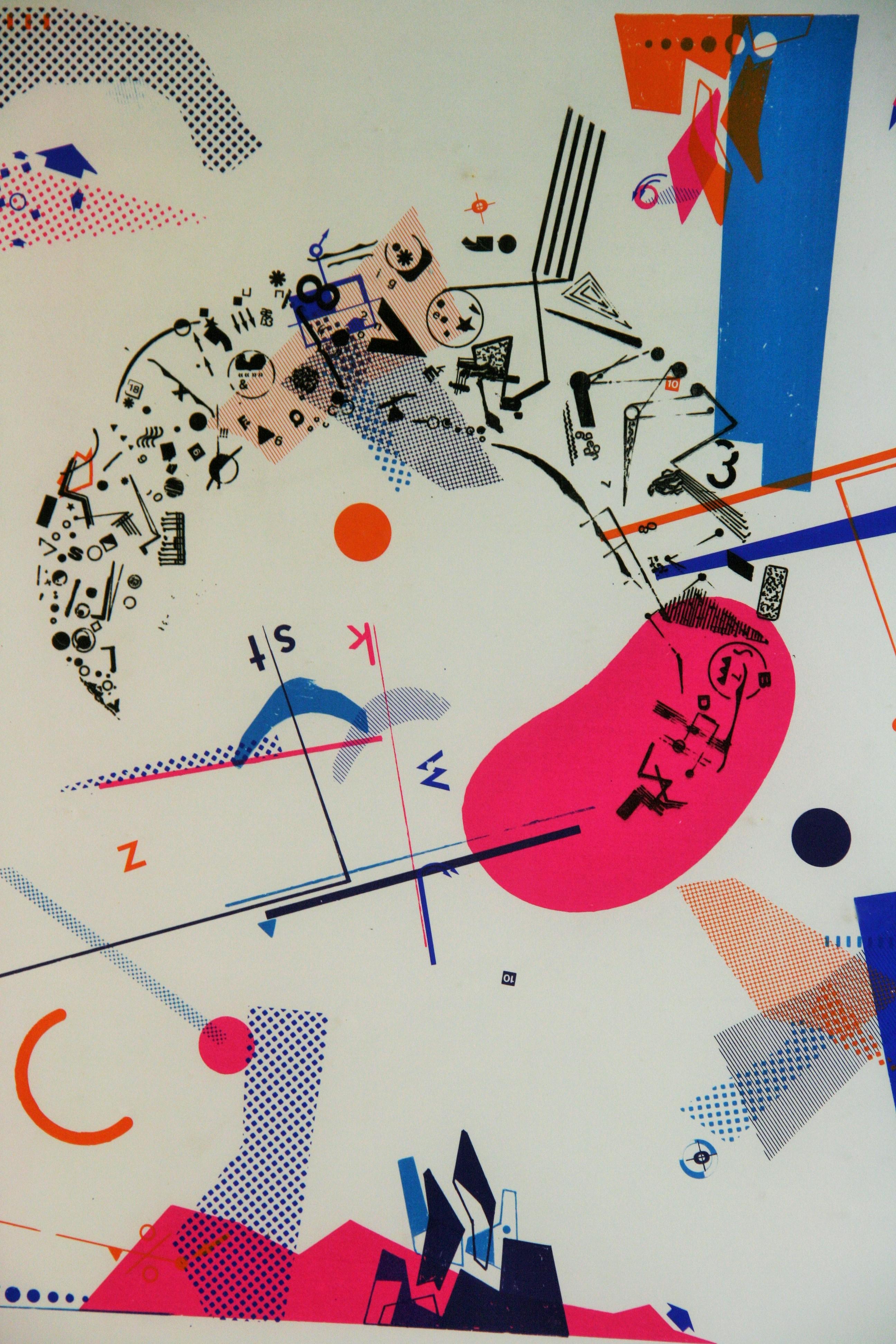 Lithographie d'origine américaine moderniste abstraite encadrée, signée en vente 3