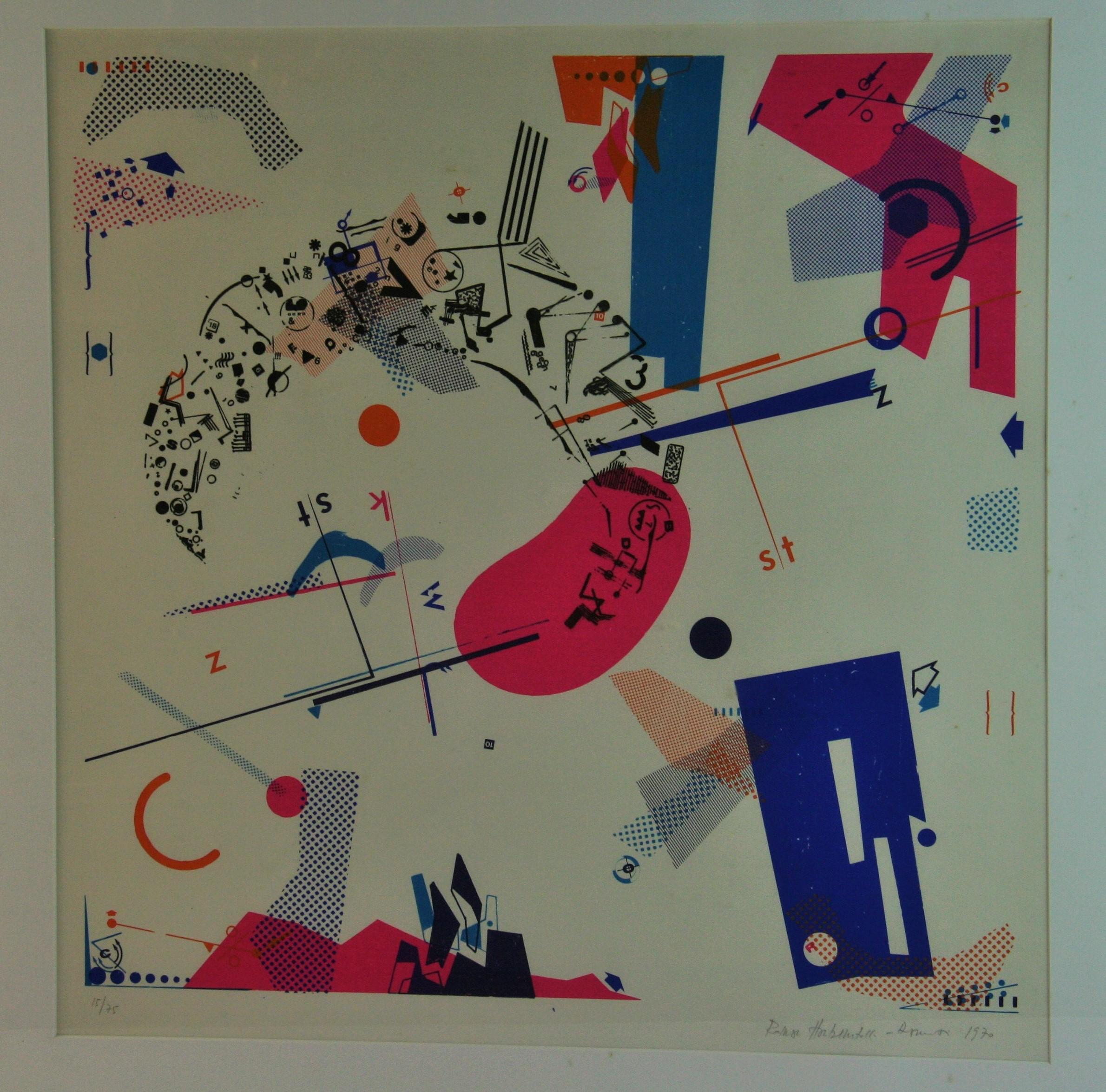 Lithographie d'origine américaine moderniste abstraite encadrée, signée en vente 4