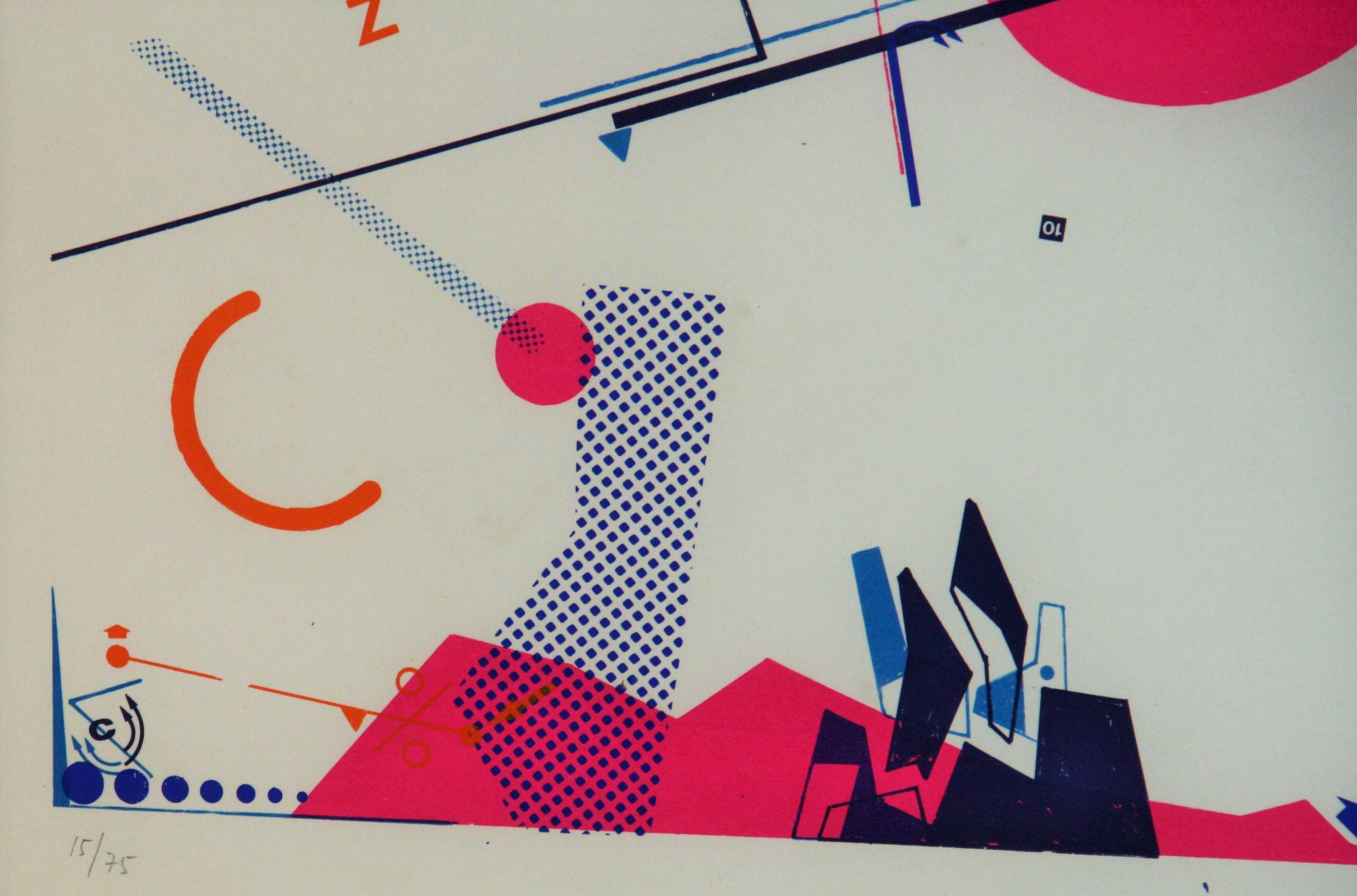 Lithographie d'origine américaine moderniste abstraite encadrée, signée en vente 5