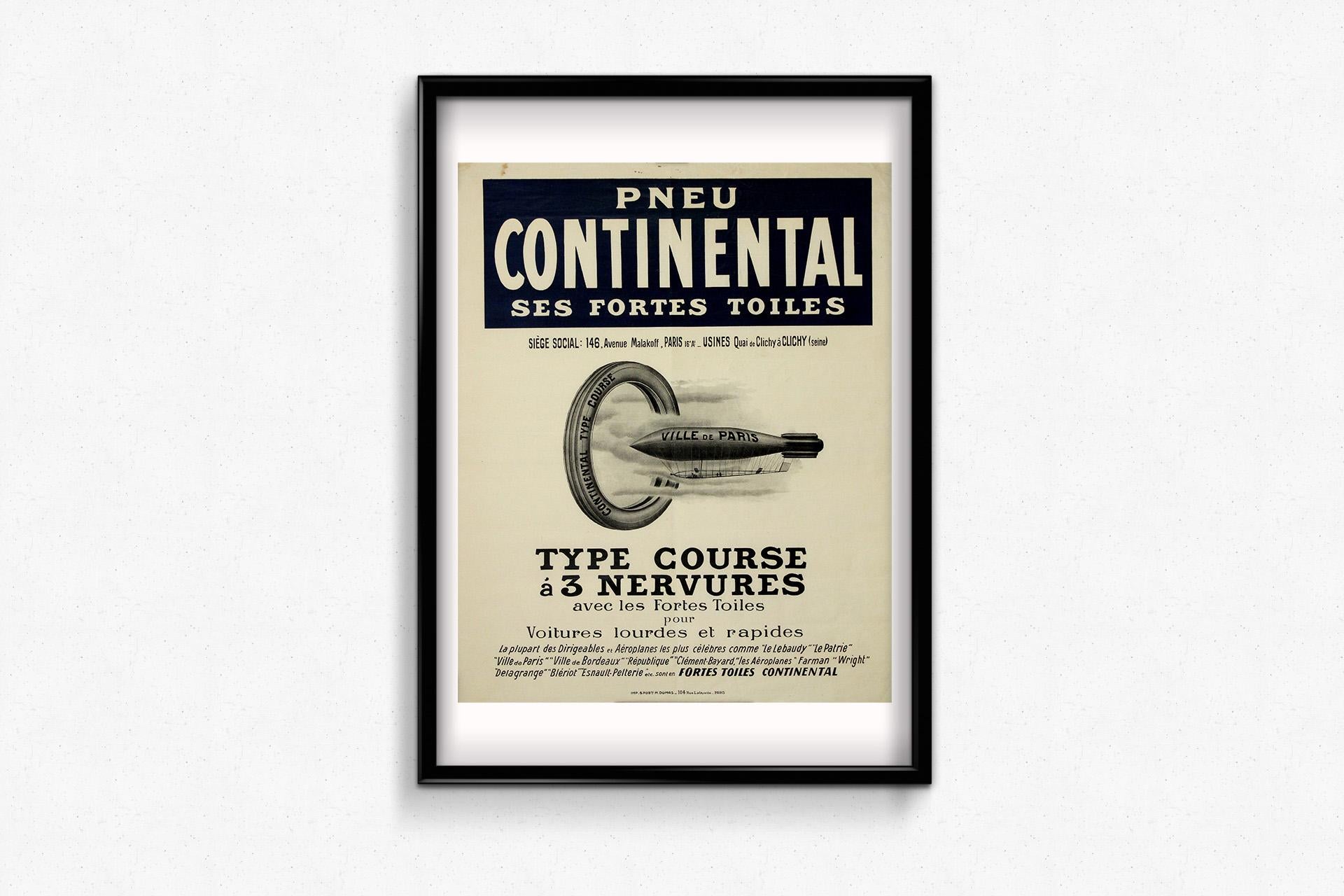 Vintage advertising poster promotes Continental's durable strong fabrics tire For Sale 2
