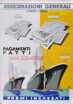 Vintage Assicurazioni Generali Poster - Offset Print on Cardboard