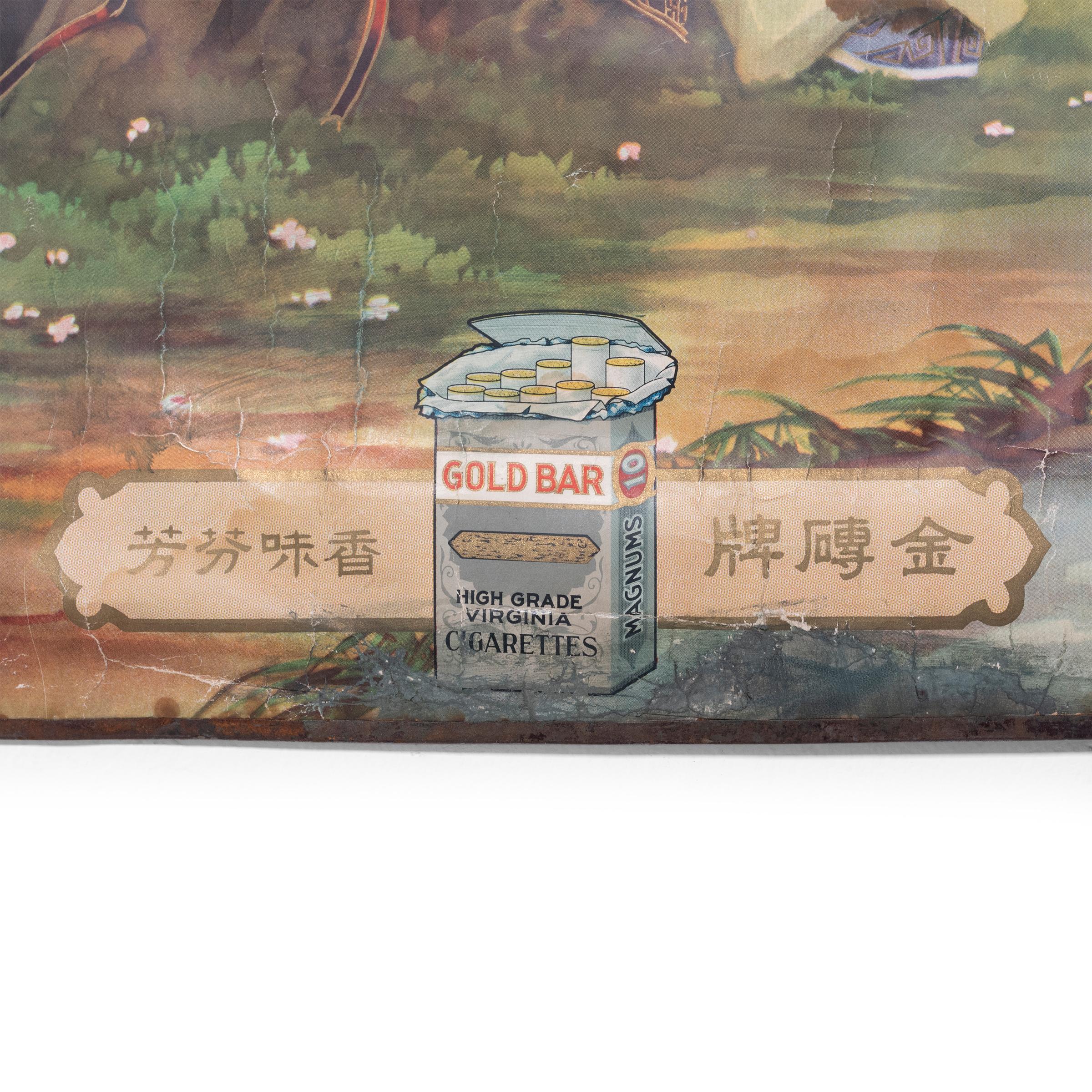Chinesisches Bar-Zigaretten-Werbeplakat aus Gold, um 1930 im Angebot 1