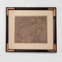 Vintage Elephant Asian Style Framed Lithograph
