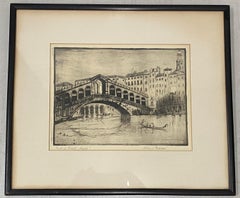 Vintage Etching "Rialto Bridge, Venice, Italy" Circa 1930s