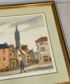 Vintage European School Hand Colored Lithograph C.1940s