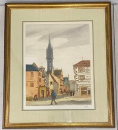 Vintage European School Hand Colored Lithograph C.1940s