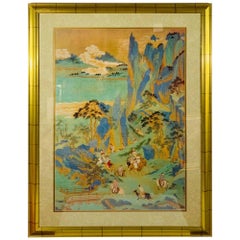 Vintage Large Asian Poster Framed and Matted in a Gilt Frame