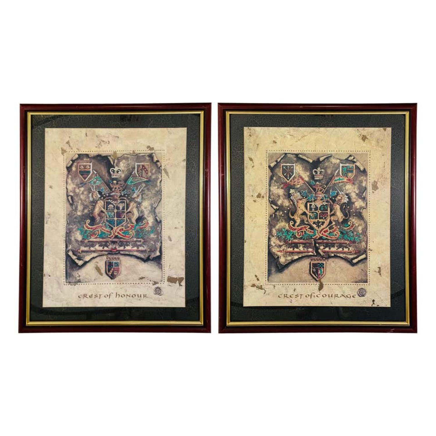 Vintage Large Royal English Coat of Arms Print, a Pair