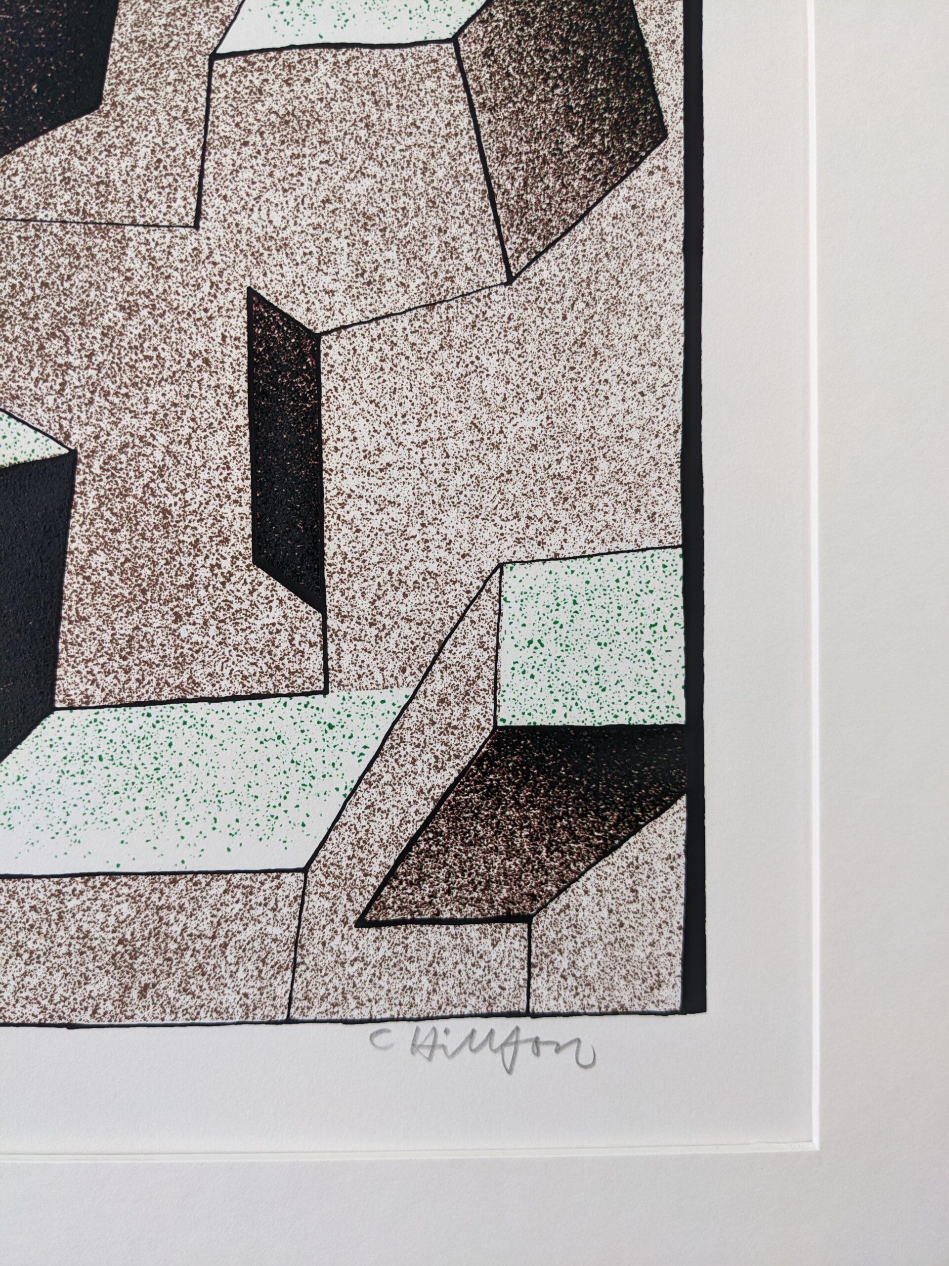 KINETIC SHAPES
Size: 52 x 42 cm (including frame)
Lithograph on paper

A very well presented mid century limited edition (1/211) colour lithograph, signed and numbered in pencil by Swedish artist Curt Hillfon.

The artist has used shadows and tonal